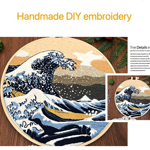 JRYYR Friendship Gifts Beginner Embroidery kit for Adults,Embroidery Kits for Beginners DIY Cross Stitch with Patterns and Instructions (Wave Pattern)