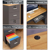 LayBurst L-Shaped Reception Desk with Lockable Drawers, Adjustable File Cabinet & Keyboard Tray, Modern Front Counter for Office, Salon, or Lobby LayBurst