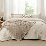 Bedsure Comforter Queen Size 5 Pieces - Queen Size Comforter Set with Checkered Throw Blanket and Decorative Pillow, Lightweiget Bedding, All Season Bedding Sets, Linen Beige Bedsure