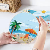 4 Set Ocean Embroidery Kit for Beginners Adults Embroidery Starter Kit Ocean Beach Pattern Spring Summer Hand Crewel Embroidery Kit Cross Stitch Kit Include Instruction 2 Hoops Color Threads Needles