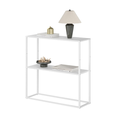 TIQLAB Small Entryway Table, 29.5" Narrow Console Table with Shelves, Sofa Table, Couch Table, Side Table, Entry Table for Hallway, Living Room, Small Space, White TIQLAB