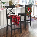 Cozyman Counter Height Bar Stools Set of 2, 24" H Wooden Counter Stools with Back and Footrest, X-Back Farmhouse Barstools for Kitchen Island, Home Bar, Black Cozyman