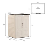 Rubbermaid Medium Vertical Resin Outdoor Storage Shed With Floor (4.3 x 4.6 Ft), Weather Resistant, Beige/Brown, Organization for Home/Backyard/Garden Tools/Lawn Mower/Bike Storage/Pool Supplies Rubbermaid