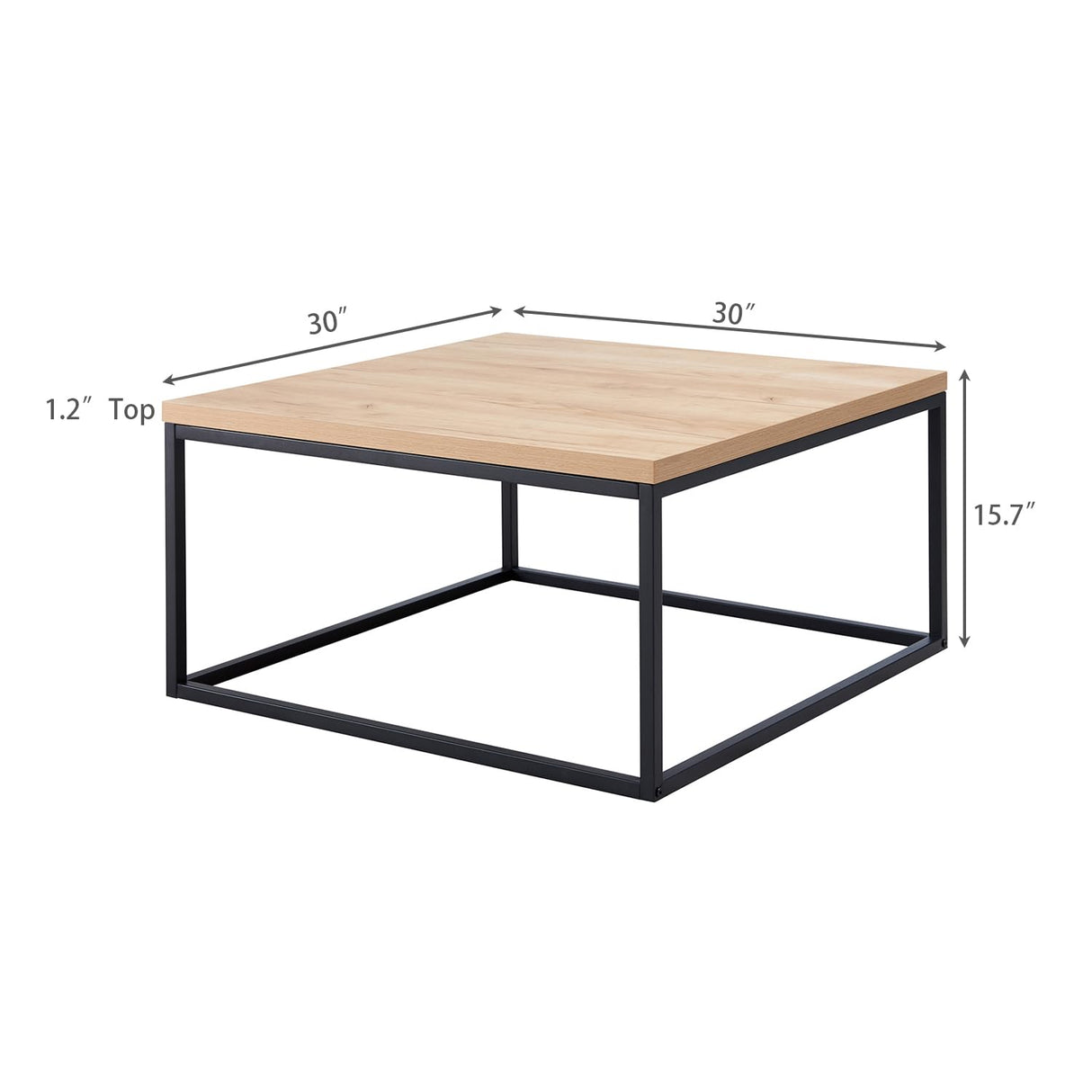 CENSI 30" Square Coffee Table, Natural Oak Light Wood Center Table for Living Room, Modern Industrial Farmhouse Cocktail Table, Extra Thick 1.2" Top with Sturdy Metal Frame, Scandi Style CENSI