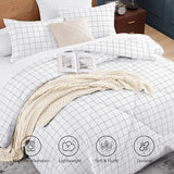 Andency White Grid Comforter Set Twin Size (66x90 Inch), 2 Pieces(1 Grid Comforter and 1 Pillowcase), Summer Lightweight Microfiber Down Alternative White Comforter with Black Lines for Kids Girls Andency
