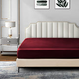 P Pothuiny Satin Fitted Sheet Twin XL Size, 1 Single Fitted Sheet Only, Extra Soft Deep Pocket Bottom Bed Sheets Mattress Cover Fits 12" to 16", Wrinkle Free, Fully Elasticized (Burgundy) P Pothuiny
