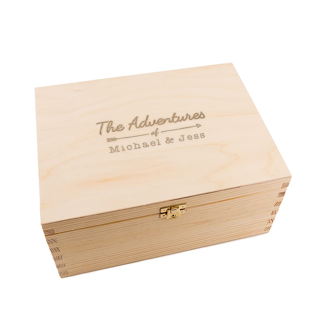 Personalized Wooden Keepsake Box -"The Adventures Of.." Design - Anniversary Engagement Gifts for Couples - Christmas Xmas Holiday Present for - WoodArtSupply