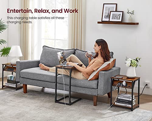 VASAGLE End Table with Charging Station, Set of 2, Small Side Tables for Living Room, Bedroom, Nightstand with Outlets and USB Ports, Bedside Table with Storage Shelf, Rustic Brown and Black VASAGLE