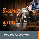 Worx 20V Cordless Electric Circular Saw 6-1/2'' Max. 2-3/16" Cutting Depth 4700 Rpm 0-50° Bevel Capacity 2.0 Ah Battery and Charger Included WX526L WORX