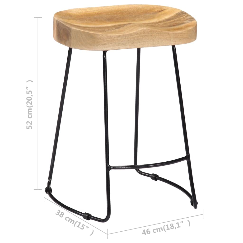 vidaXL Gavin Bar Stools 2 pcs Solid Mango Wood - WoodArtSupply