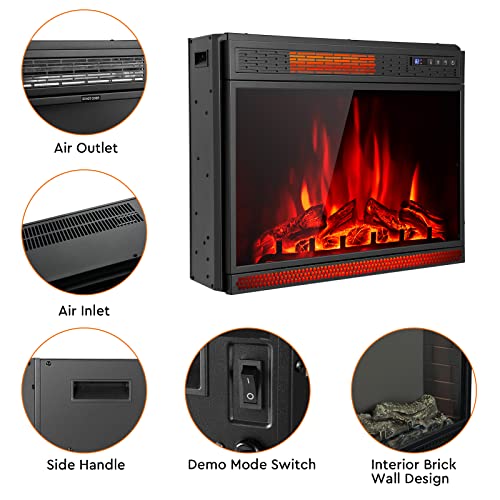 COSTWAY Electric Fireplace Insert 28-Inch Wide, 900/1350W Recessed and Freestanding Heater with Remote Control, 3 Flame Colors, 4 Brightness, Adjustable Temperature, Electric Fireplace for Indoor Use COSTWAY