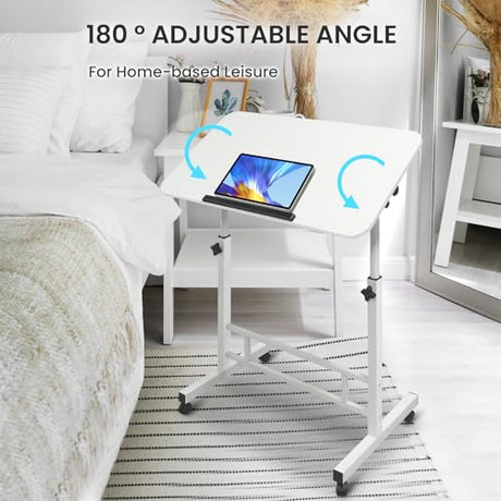 Aconcept Small Standing Desk Tiltable-Adjustable Height, Mobile Stand Up Desk with Wheels, 32 inch Portable Rolling Desks Laptop Office Workstations for Walking Pad Treadmill White Aconcept