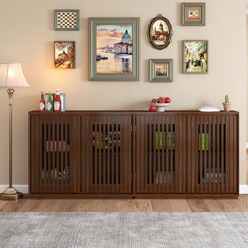 LKTART Buffet Cabinet Sideboard with Storage, Mid Century Modern Accent Credenza Cabinet with Doors & Shelves, Wood Coffee Bar Console Table for Dining Room,Kitchen,Entryway-Walnut LKTART