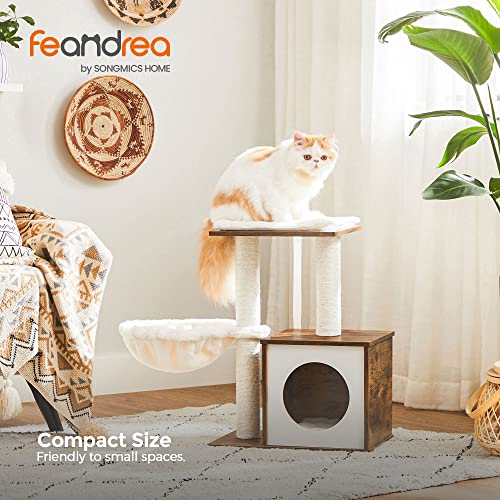 FEANDREA WoodyWonders Small Cat Tree for Kittens, Modern Cat Tower for Indoor Cats, Cat Condo with Scratching Posts, Removable Washable Cushions, Rustic Brown UPCT122X01 - WoodArtSupply