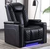 CANMOV Electric Power Recliner Chairs with USB Ports and Cup Holders, Breathable Faux Leather Home Theater Seating Recliner with Hidden Arm Storage, Ambient Lighting, Black CANMOV