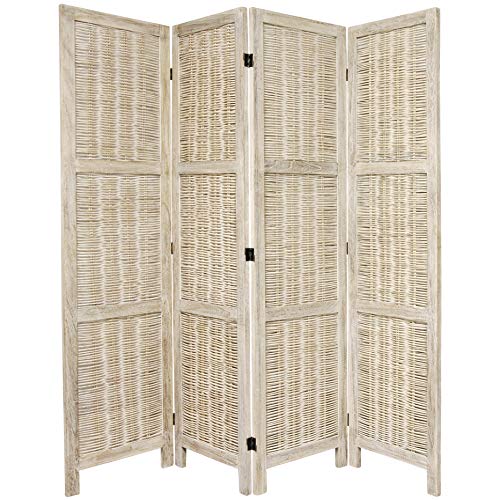 Red Lantern 5 1/2 ft. Tall Bamboo Matchstick Woven Room Divider - Burnt White - 4 Panel Red Lantern