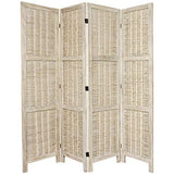 Red Lantern 5 1/2 ft. Tall Bamboo Matchstick Woven Room Divider - Burnt White - 4 Panel Red Lantern