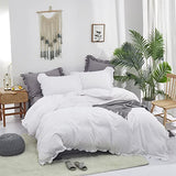 CLOTHKNOW White Ruffles Queen Comforter Set Farmhouse Bedding Comforter Sets Shabby Chic Comforter Soft Comforter with 2 x Pillow Cases CLOTHKNOW