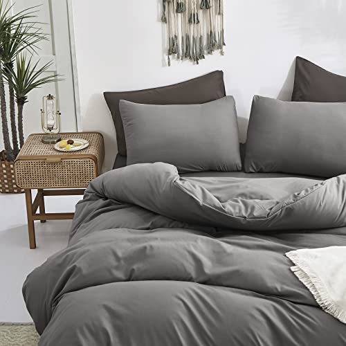 Luxlovery Grey Comforter Set Twin Dark Grey Bedding Comforter Sets Minimalist Gray Blanket Quilts Solid Breathable Soft Quilts Modern Grey Bedding Set Durable 3 Piece Comforter Set Luxlovery