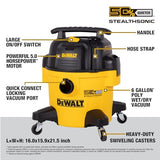 DEWALT 6 Gallon STEALTHSONIC Wet Dry Shop Vac, Powerful Suction & Portable Shop Vacuum with Attachments, Ultra Quiet Heavy Duty Shopvac for Home, Garage, Car, Workshop, Jobsite, DXV06P-QT, 5 Peak HP DEWALT