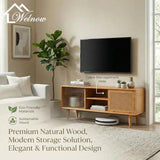 Welnow Rattan TV Stand for Up to 55 Inch, Mid Century Modern Bamboo Entertainment Center with 2 Cabinets & Adjustable Shelf, Storage Media Console Table for Living Room, Bedroom, Natural Welnow