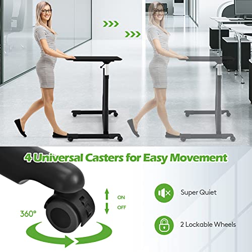 COSTWAY Mobile Height Adjustable Standing Desk, Compact Pneumatic Sit to Stand Computer Desk w/Lockable Casters, Ergonomic Rolling Laptop Table w/Steel Frame for Home Office (Black) COSTWAY