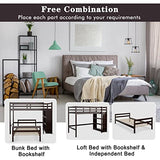 Giantex Twin Over Twin Bunk Bed, Wood L-Shaped Bunk Beds with Storage Bookshelf, Bunk Bed Frame with Guardrails and Ladder for Kids Boys Girls Teens Adults, Can be Convertible into 2 Beds, Espresso Giantex