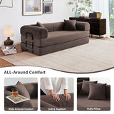 Reiboco 79" 5-in-1 Folding Convertible Sofa Bed, Oversized Corduroy Futon Floor Couch with Pull-Out Sleeper, Modular Boneless Loveseat for Small Spaces, Living Room, Bedroom (Brown) Reiboco