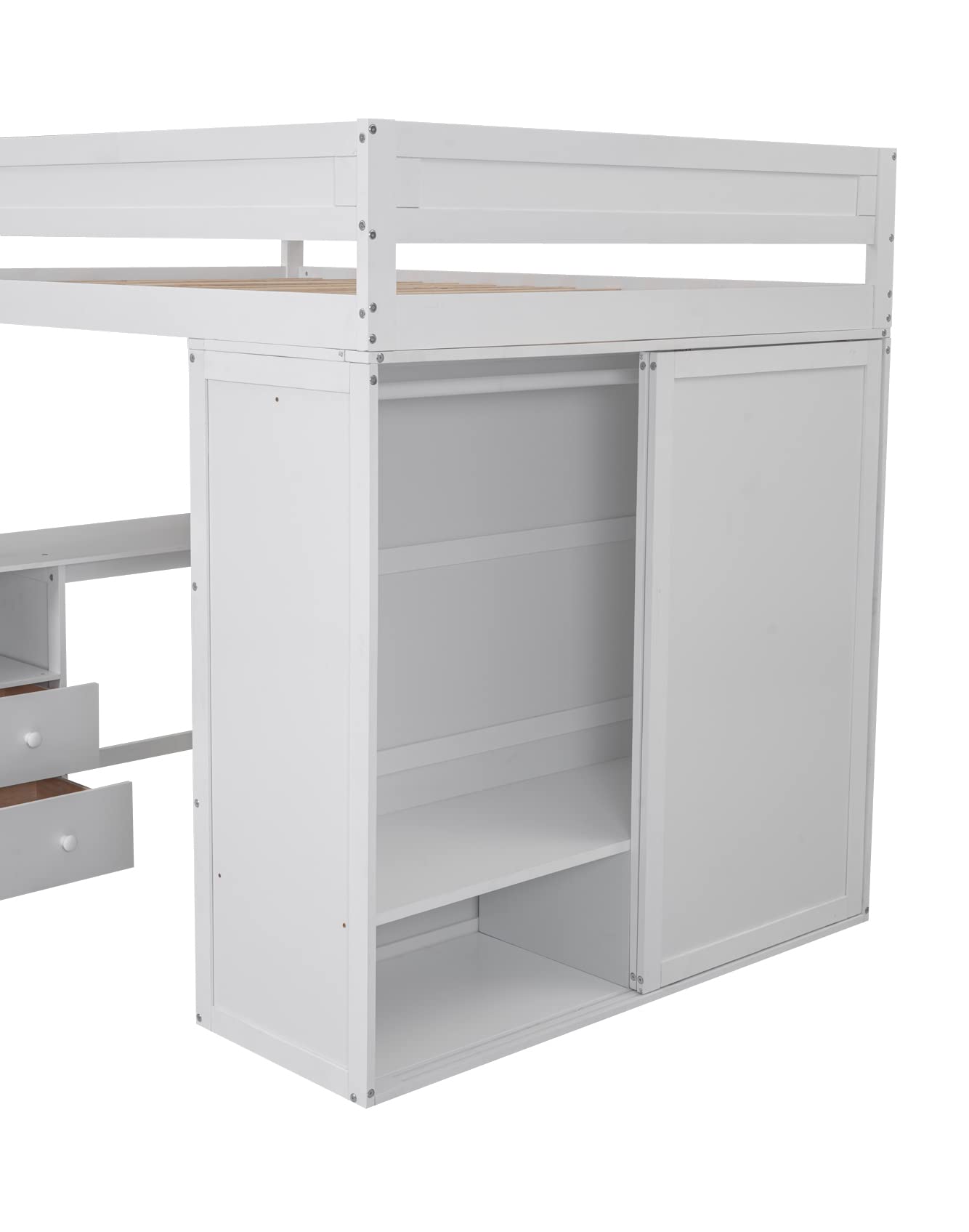 Polibi White Full Size Loft Bed with Wardrobe and 2-Drawer Desk - WoodArtSupply