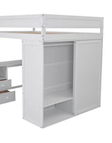 Polibi White Full Size Loft Bed with Wardrobe and 2-Drawer Desk Polibi