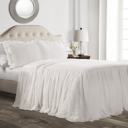 Lush Decor Ruffle Skirt Bedspread Set - 3-Piece Luxurious Farmhouse Bedding - Elegant Ruffle Detail - Timeless Style - Soft Lightweight Sheets - Queen, White Lush Decor