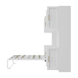 Mekminop Modern Queen Murphy Bed with Storage Cabinet and Open Shelves, Hidden Foldable Wall Cabinet Bed Frame with Wood Slat, Space-Saving, No Spring Box Required, White Mekminop