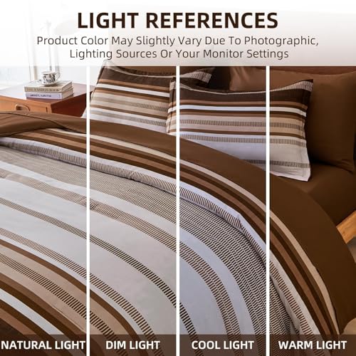 Dobuyly Brown Comforter Queen Size 7 Pieces, Boho Striped Bed in a Bag Set, Soft Microfiber Bedding Set with Comforter, Sheets, Pillowcases & Shams Dobuyly