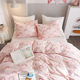 Ivellow Twin Duvet Cover Bed Set 100% Cotton Rainbow Pink for Girls Cute Kawaii Bedding Set 3 Pcs Ultra Soft Breathable Toddler Teen Kids Patterned Cartoon Comforter Cover. Ivellow