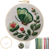 FONNUY Green Plants Embroidery Kit, Cross Stitch Kits for Beginners, Handmade Crafts with Printed Patterns for Beginner Adults, Easy to Follow Color Thread Needlework, 8'' Hoop (Butterfly)