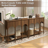 Topbele 40" Console Table with Storage Shelf, Retro Entryway Table, Wooden Sofa Table with Roman-Style Legs for Living Room, Hallway, Brown Topbele