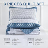 WONGS BEDDING Blue Quilt Twin Size, Bohemian Stripe Quilt Sets 2 Pieces Blue Boho Quilted Bedspread Set Lightweight Microfiber Coverlet Bedding Set All Season (68"×86") WONGS BEDDING