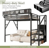 Duxelifin Twin Size Loft Bed with Staircase, Metal Loft Beds with Storage Shelves & Wardrobe, High Lofted Bed Frame, Loft Twin Bed for Boys Girls and Teens, No Box Spring Needed (Black) Duxelifin