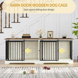 Hzuaneri 78" Dog Crate Furniture for 2 Dogs, Double Dog Cage with Divider, Wooden Heavy Duty Dogs Kennel, Pet Cage with Barn Door, TV Stand for Large Small Medium Dogs, White Brown DFC83714BV1 Hzuaneri