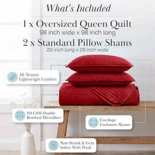 Southshore Fine Living, Inc. Full/Queen Quilt Bedding Set, Microfiber Quilts Queen Size, Coverlet, Stain & Pet Hair Resistant Bedding, Full Size Bedspread with 2 Pillow Shams, Chili Pepper Red Southshore Fine Living, Inc.