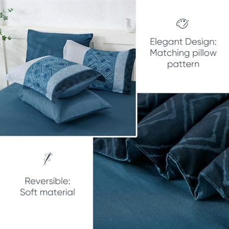 Dinjoy Navy Blue King Size Comforter Set,Striped Bed in a Bag King 7 Pieces Soft Microfiber Fall Bedding Comforters Sets with Sheet Boho Bed Complete Set for Men All Season Dinjoy