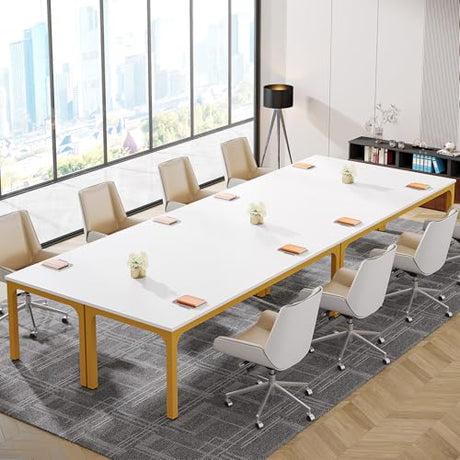 Tribesigns 78.74-Inch Conference Table Set,13FT Conference Room Table, Large Rectangle Meeting Seminar Tables Set,Long Business Tables (Chair not Included) (2, White+Gold, 2 Pack) Tribesigns