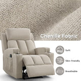CANMOV Manual Recliner Chair with Massage and Heat,Comfy Recliner Chair Sofa with Overstuffed Arms and Back, Manual Reclining Single Sofa with 2 Cup Holders, Side Pocket for Living Room,Beige