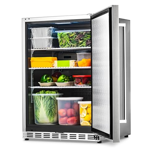 NewAir 24" Outdoor Beverage Refrigerator | 5.3 Cubic Feet Storage| Weatherproof Stainless Steel Fridge | Built-In or Freestanding Outdoor Patio Fridge For Beer, Wine, Food NCR053SS00 NewAir