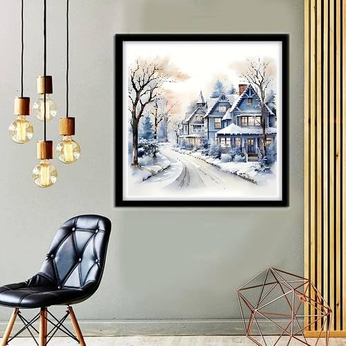 MOMDEDP 5D Winter Diamond Painting Kits for Adults Beginners,Christmas Winter House Diamond Art Kit,DIY Full Round Drill Countryside Diamond Dot Gem Art Kits for Adults,Home Wall Decor 12x12Inch MOMDEDP