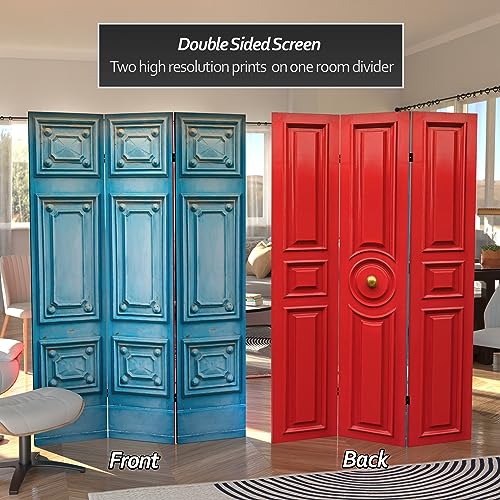 Red Lantern 6 ft. Tall Double Sided Door Print Canvas Room Divider, Fancy Door Red Lantern