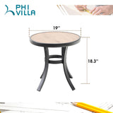 PHI VILLA Patio Round Side Table with Metal Frame and Wooden Like Surface, 19" Small Heavy Duty Outdoor End Table for Garden Yard Lawn PHI VILLA