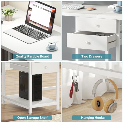 LITTLE TREE 79 Inches Extra Long Two Person Office Desk,Two Person Desk with Storage Drawer, Long Desk Home Office Desks for 2 Person LITTLE TREE