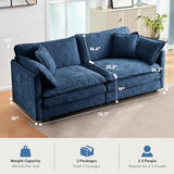 VICBARLEY Modular Sectional Sofa with 2 Seat 76.7" Convertible Chenille Couch Futon with 2 Armrest Pillows and 2 Throw Pillow for Living Room,Office and Apartment,Blue VICBARLEY