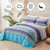 Xruibed Boho Quilt Set Queen,Purple Teal Bohemian Quilt Coverlet 3PCs Soft Microfiber Lightweight Bedspread with 2 Pillowcases for All Season (Queen Size 90"x96") Xruibed